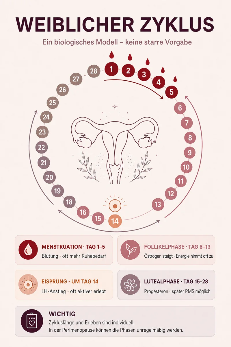 Illustrative Übersicht über die Phasen des weiblichen Zyklus